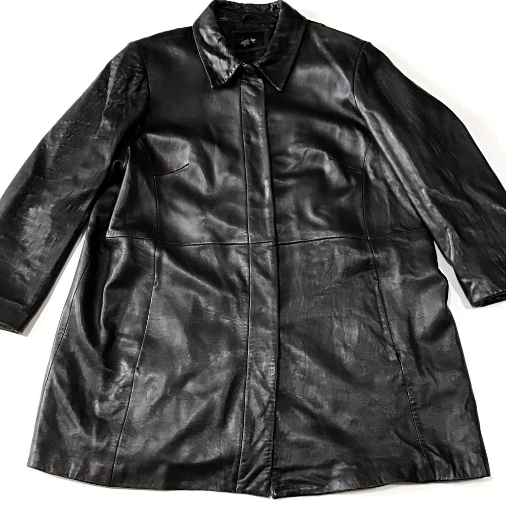 Mossimo Black Leather Jacket Womens 20W Mid Length Plus Size Snap Front Coat